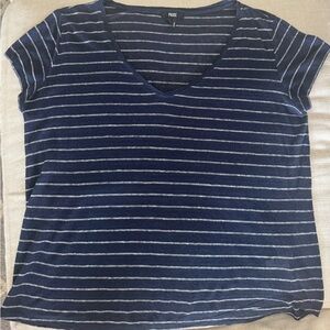 PAIGE Navy and White Striped V-Neck Tee